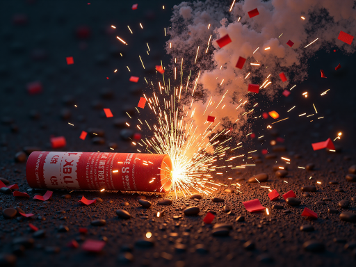 中国农历新年庆祝活动场景，红色装饰灯笼和春联，人们穿着传统服装庆祝，背景有烟花和红色背景，明亮自然光