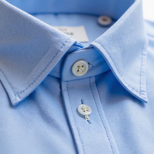 四十岁左右中年男性头像，穿蓝色衬衫，黑色西裤，白色背景，正式职业照，明亮自然光